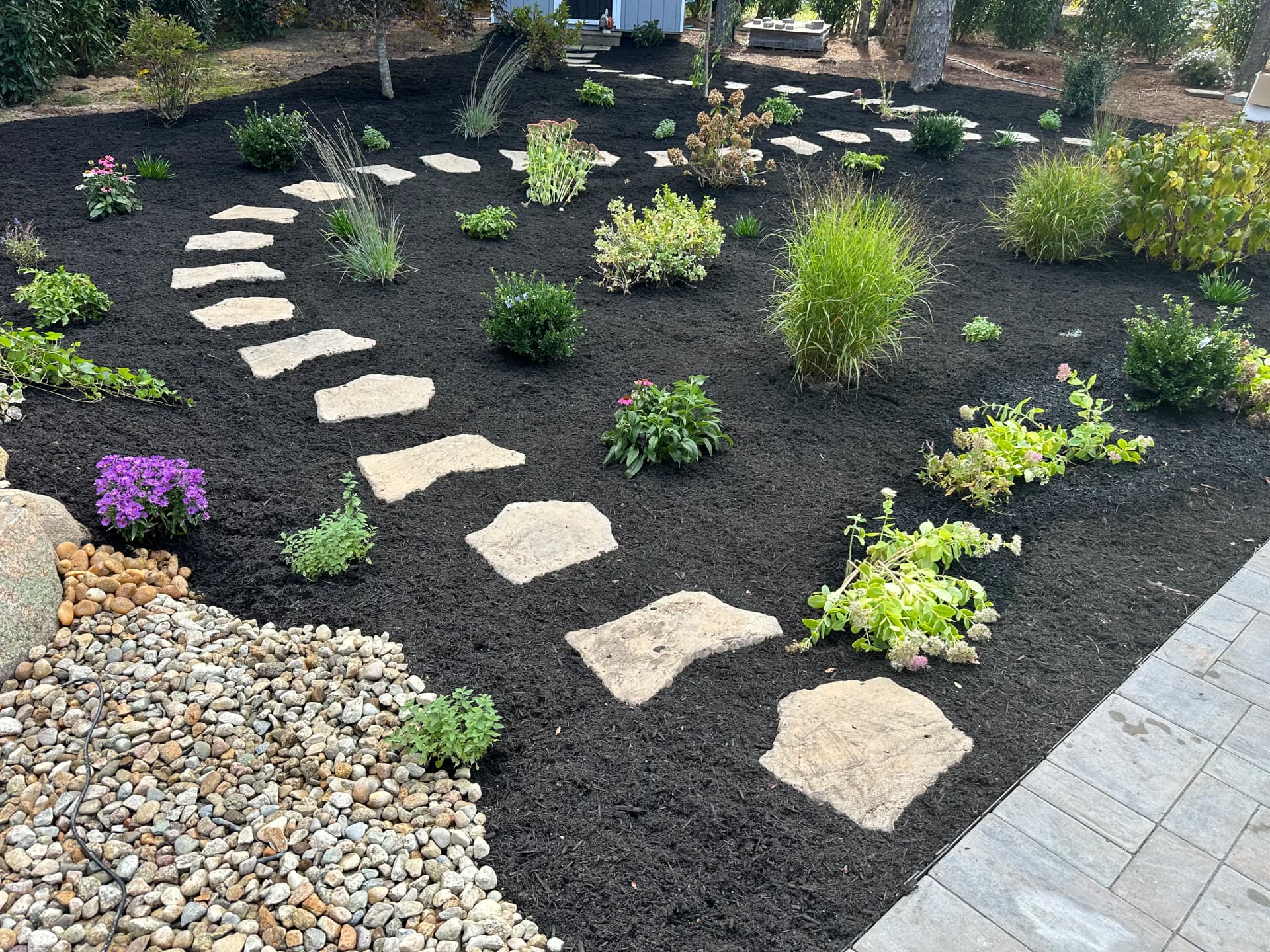 Gallery photos for Waterfall, Perennial Garden and Stepping Stone Path Backyard Makeover: Image #1