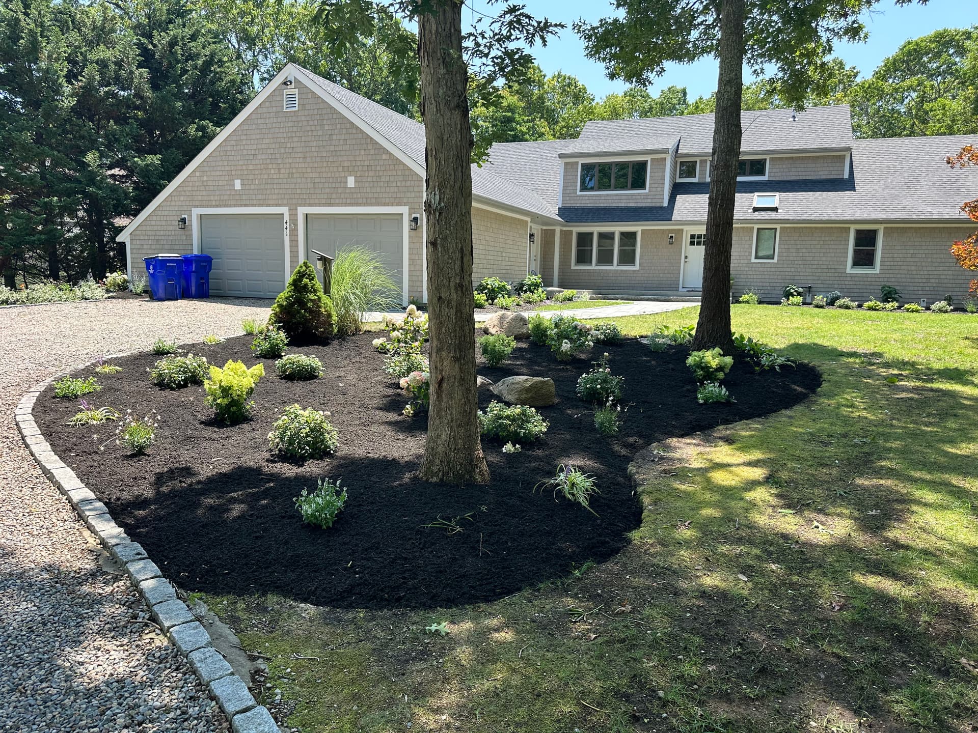 Gallery photos for Front Yard Landscape Reset With New Beds and Black Mulch: Image #1